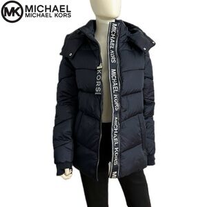 NWT MICHAEL MICHAEL KORS HOODED PUFFER JACKET ZIPPED WITH THUMBHOLE‎ CUFFS NAVY